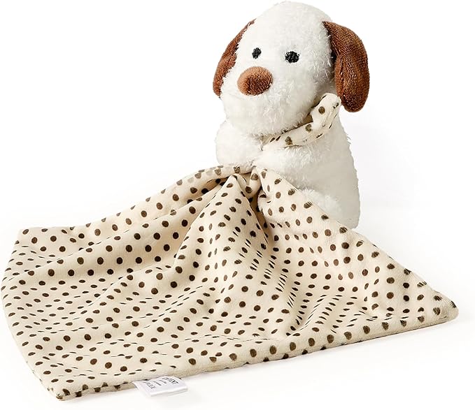 CREVENT Soft Plush Animal Face Security Blankets for Boys and Girls, Great Gifts for Birthday Baby Shower - Hugging Dog + Tag