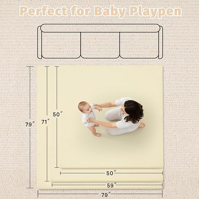 Waterproof Baby Play Mat for Floor 1.3"Thick Memory Foam 74*50 Cushion Playpen Playmat Tummy Time Crawling Mat Nursery Rug Pad Mattress Create Soft & Safe Area for Infants,Toddler,Kids,Beige