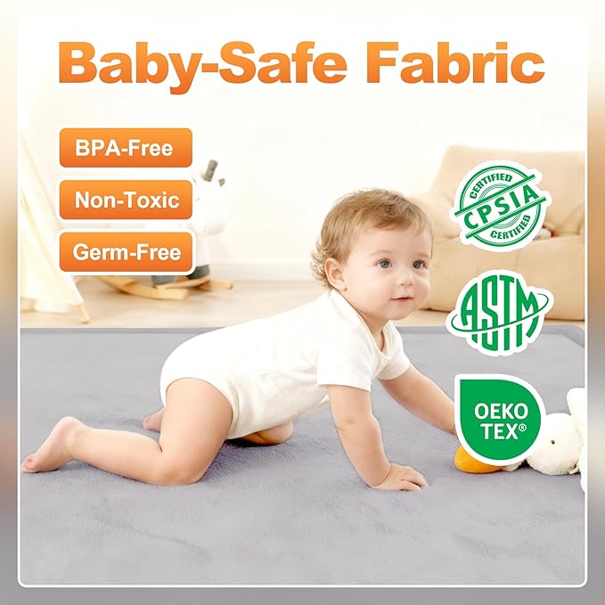 Ultra Soft Baby Play Mat for Floor, 50"x50" Playpen Mat, 1.3" Thick Memory Foam, Non-Slip Tummy Time Mat for Infants, Toddlers, and Kids – Water-Repellent Coral Velvet, Easy Care