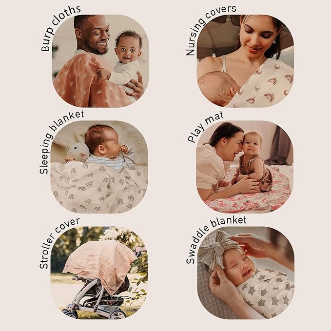 GLLQUEN BABY Muslin Swaddle Blankets 4-Pack Breathable Receiving Blankets (35" x 40") Soft Baby Blankets for Girls and Boys Newborn Essentials Muslin Burp Cloths Swaddle Wrap Baby Gift (Star)