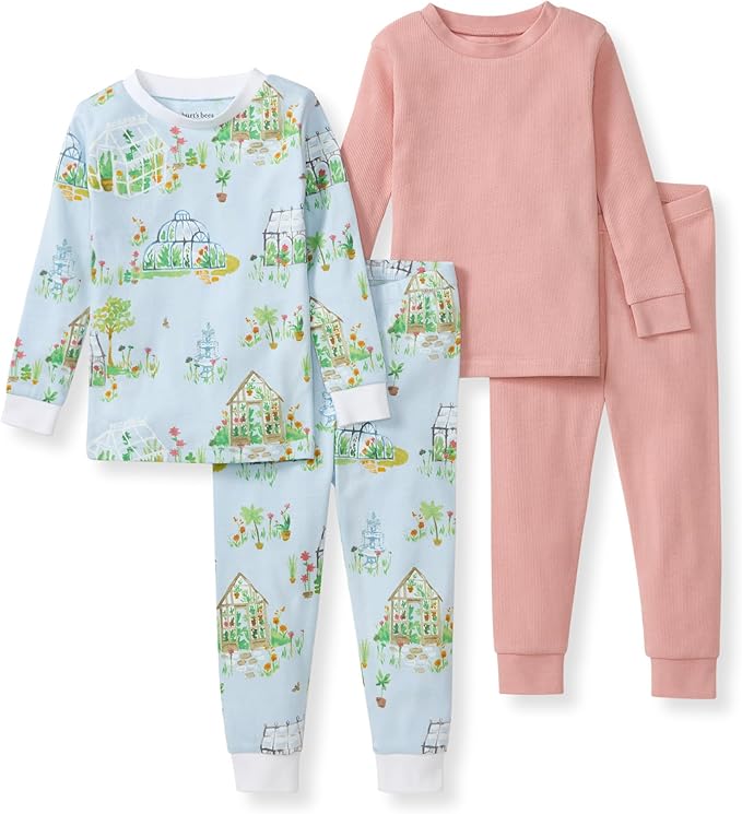 Burt's Bees Baby Girls' Pajamas, 2-Piece Long Sleeve Tee and Pants Organic Cotton PJ Set