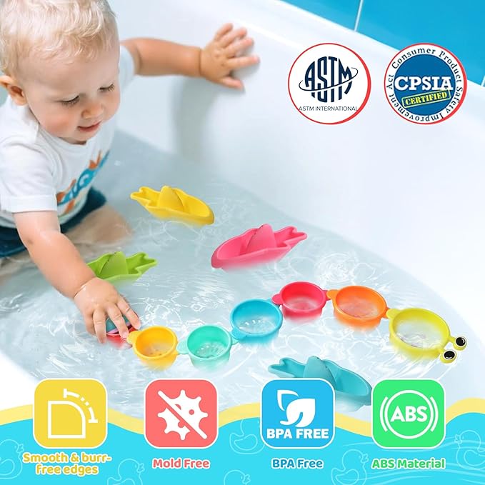 Baby Bath Toys for Kids Ages 1-3 Toddler Bath Toys Mold Free Bathtub Toys for 12+ Months Pool Water Table Beach Sand Toys Stacking Cups Floating Boats for 1+ Years Old Girls Boys Gifts 11 PCS