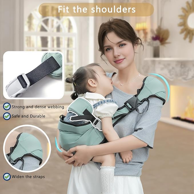Baby Sling Carrier, Baby Carrier Newborn to Toddler Wrpas Carrier Essentials Safety, Portable and Lightweight, Ergonomic-Designed, Non-Slip Hip Seat Carrying 8-55lbs(Green)