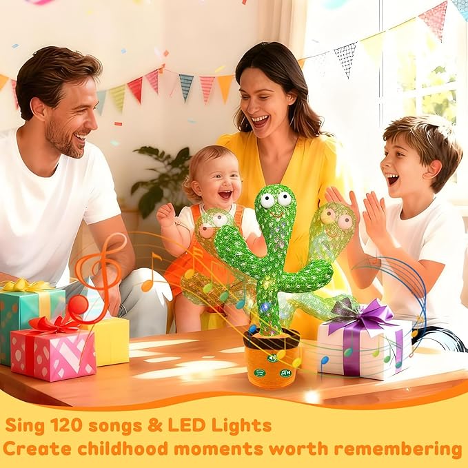 (Updated Volume Adjustment) Dancing Mimicking Talking Cactus Toy,Funny Gift for Toddler 1 2 3 Year Old Boy Girl,Singing Record Repeat What You Say Light Up Baby Infant Toys 6-12 12-18 Months
