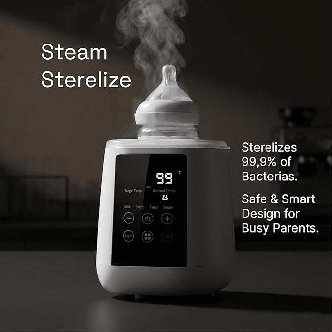 Baby Bottle Warmer, 3-in-1 Milk Warmer, Defrosts Frozen Breastmilk, LED Display, Night Light, Steam Sterilizer, Adjustable Temp, Perfect for Formula, Food Jars, Newborn Gift (White)