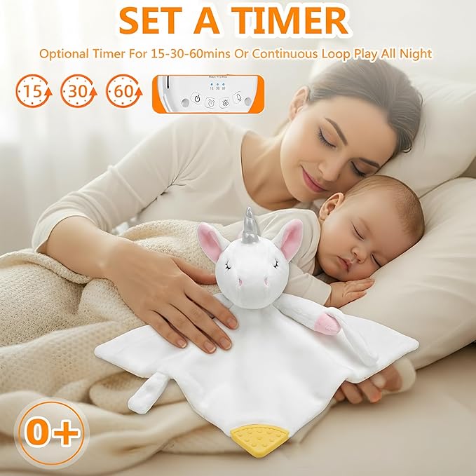BEREST Unicorn Baby Sleep Soother 4-in-1 Sound Machine with Heartbeat & White Noise|Security Blanket & Pacifier Holder|Soothing Plush Toy for Newborns|Perfect Baby Registry Essential & Christmas Gift
