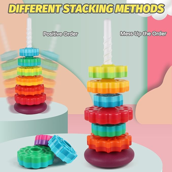 Spinning Stacking Toys for Toddlers 1-3, Ring Stacker for Babies 0-6-12-18 Months, Spinner for Infants, Montessori Autism Sensory Toys, 1 2 3 Year Old Girl Boy Christmas Birthday Gifts