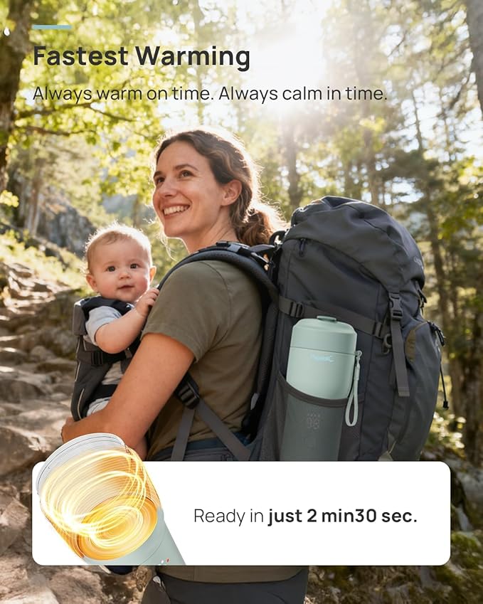 Papablic Portable Bottle Warmer Pro — 115W Fastest Heating, Built-in Sterilizer, Baby Milk Warmer On The Go for Travel and Home, 5 Temp Settings and Keep Warm for Breastmilk & Formula (Mint Green)