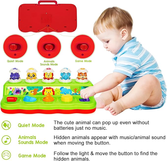 YEEBAY Pop Up Animals Toy with Music & Sound, Early Developmental Toy for 12-18 Months Baby, Infants & Toddlers,1 Year Old Girls & Boys