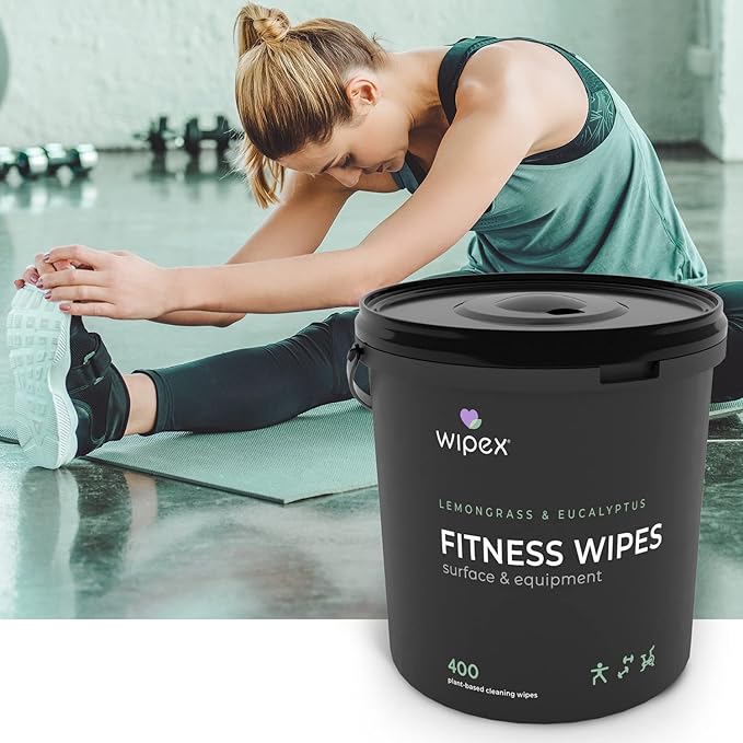 Wipex Yoga Mat Cleaner Wipes, EWG Verified, 400 Ct Plant-Based Lemongrass, Eucalyptus & Vinegar Wipes for Gym & Fitness Equipment & All Purpose Gym Cleaning - Safe for Peloton Bikes & Treadmills