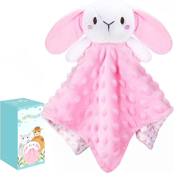 Loveys for Babies,Soft Baby Security Blanket for Newborn Infant Toddler Snuggle Toy Stuffed Animal,Lovey Bunny Security Blankets,Rabbit Lover Baby Girl Birthday Gifts(Pink Bunny,12in)