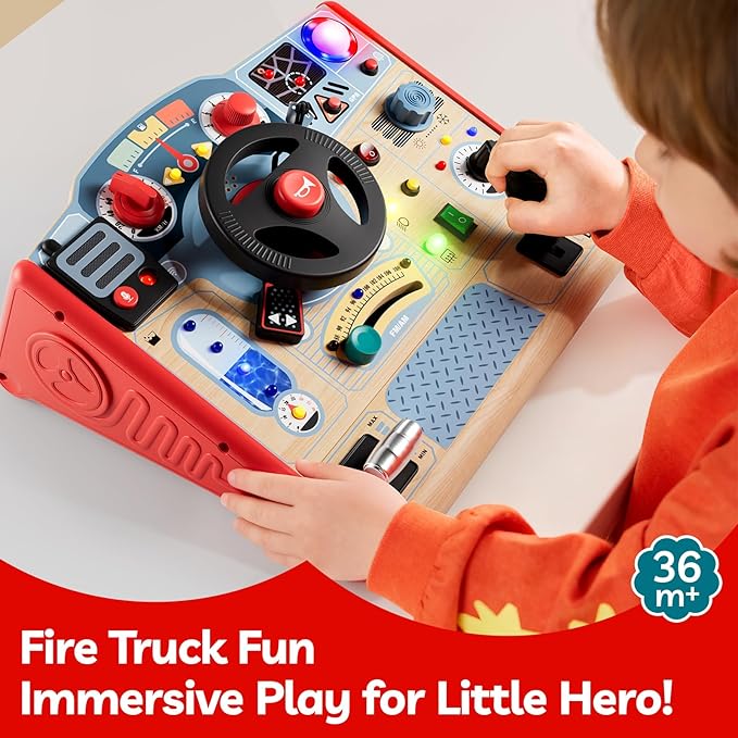 TOP BRIGHT Montessori Busy Board with LED Light, Sensory Toys with Sounds & Switches, Activity Board for Kids 3-5, Car Driving Toy for Toddler Boy, 3 Year Old Girl Boy Gifts for Birthday Christmas