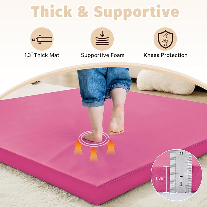 Waterproof Baby Play Mat for Floor 1.3" Thick Memory Foam 47 * 47 Cushion Playpen Playmat Tummy Time Nursery Rug Pad Mattress Create Soft & Safe Area for Infants,Toddler,Kids,Hot Pink