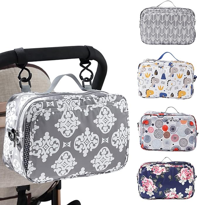 Diaper Bag Baby Stroller Bag Caddy Organizer for Baby Storage On the Go with Muti Pockets, Non-Slip Stroller Hooks and Adjustable Strap