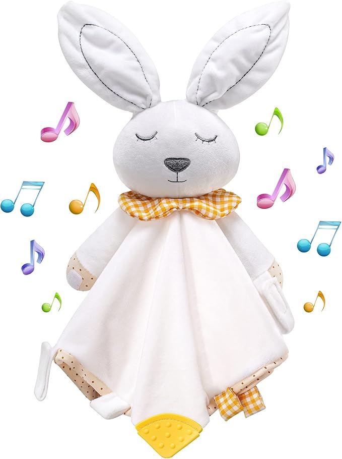 BEREST Rechargeable Baby Sleep Soother Bunny Lovey- White Noise| Heartbeat| Shushing| Lullaby Infant Sleeping Aid with Cry Sensor at Nap Time Routine, Newborn Gifts Plush Toddler Snuggle Blanket Toy