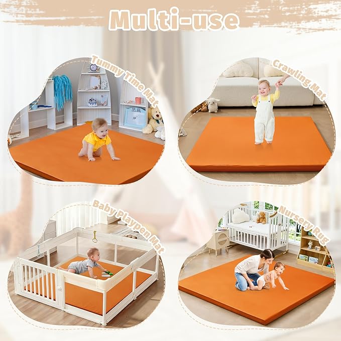 Waterproof Baby Play Mat for Floor 1.3"Thick Memory Foam 50*50 Cushion Playpen Playmat Tummy Time Crawling Mat Nursery Rug Pad Mattress Create Soft & Safe Area for Infants,Toddler,Kid,Orange