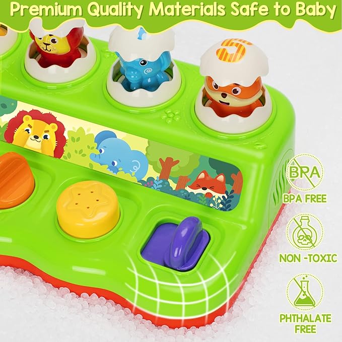 YEEBAY Pop Up Animals Toy with Music & Sound, Early Developmental Toy for 12-18 Months Baby, Infants & Toddlers,1 Year Old Girls & Boys