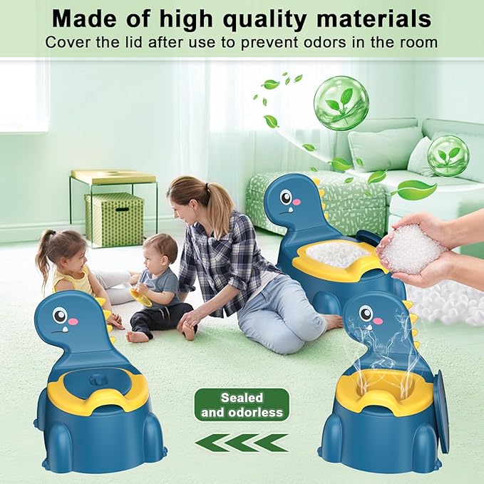 Potty Training Toilet, Toddler Potty Training Seat Baby Potty Chair, Dinosaur Toilet Potty Seat for Boys Girls Kids Toddlers, Portable Travel Potty with lid,Urinal, Splash Guard, Non-Slip Pad(Blue)