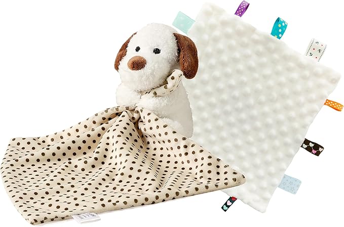CREVENT Soft Plush Animal Face Security Blankets for Boys and Girls, Great Gifts for Birthday Baby Shower - Hugging Dog + Tag