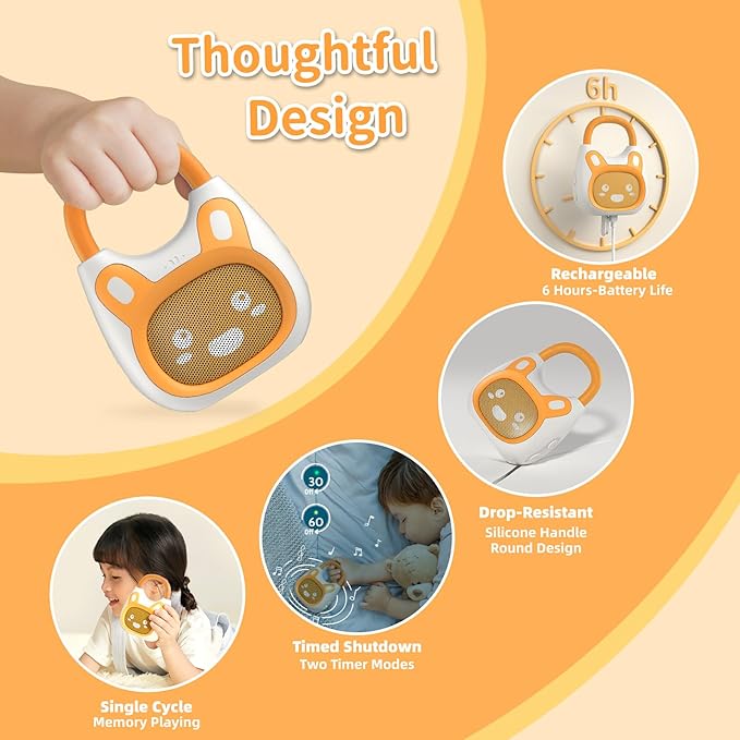 alilo Pocket Bunny Portable Kids Music Player, Musical Toys for Toddlers, Preloaded 120+ Stories/Music/Lullabies/White Noise,High Fidelity Sound Travel Bluetooth Speaker (with Strap and Ring)
