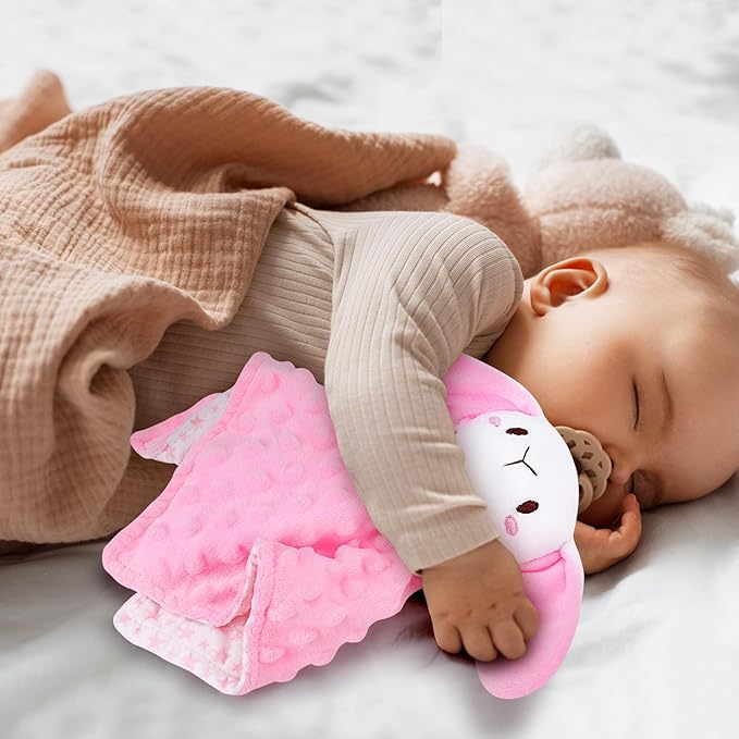 Loveys for Babies,Soft Baby Security Blanket for Newborn Infant Toddler Snuggle Toy Stuffed Animal,Lovey Bunny Security Blankets,Rabbit Lover Baby Girl Birthday Gifts(Pink Bunny,12in)