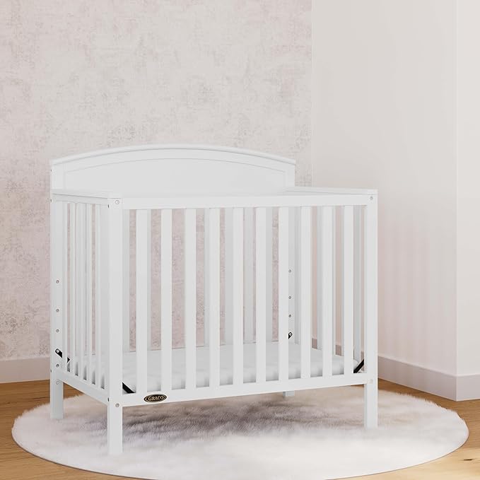 Graco Benton 4-in-1 Convertible Mini Crib with Bonus Crib Mattress (White) – GREENGUARD Gold Certified, 2.75-Inch Mattress Included, Baby Crib Converts to Twin Bed, Ideal for Small Spaces
