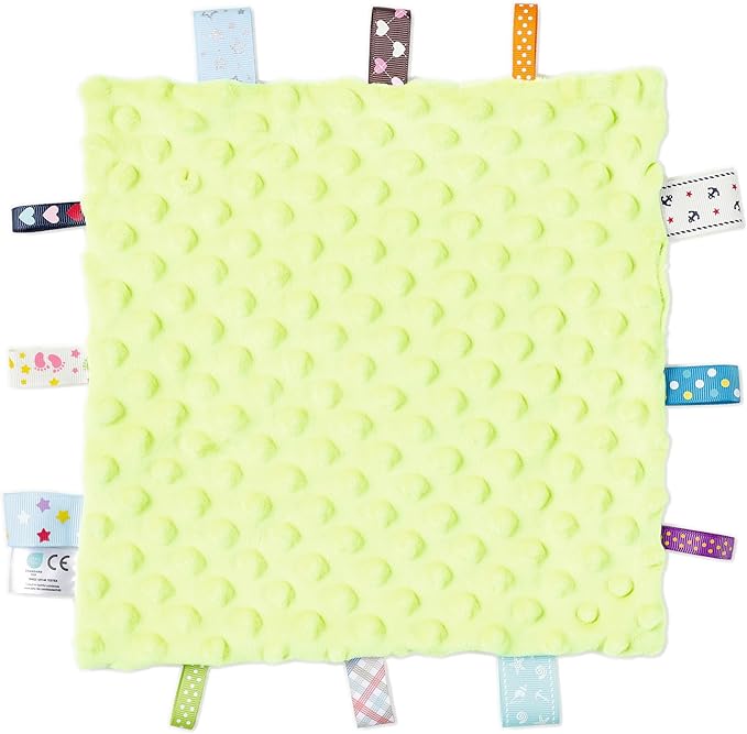 CREVENT Tag Security Blankets for Babies, Soft Small Loveys for Boys, Baby Comforter Sensory Blanket, Great Gifts for Birthday Baby Shower - 10"X10" Green + Ivory