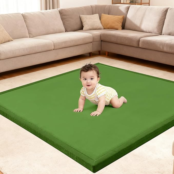 Ultra Soft Baby Play Mat for Floor, 59"×39" Playpen Mat, 1.3" Thick Memory Foam, Non-Slip Tummy Time Mat for Infants, Toddlers, and Kids – Water-Repellent Coral Velvet, Easy Care