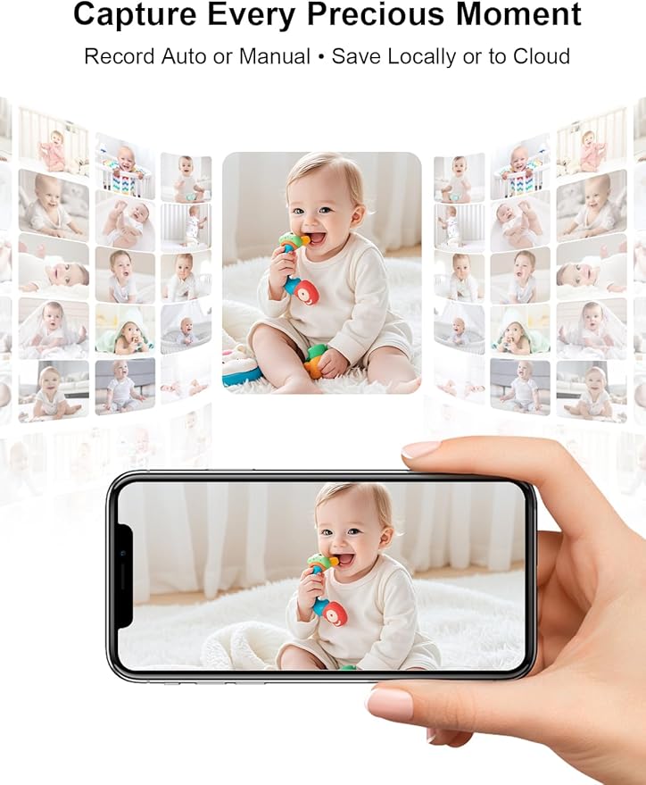 Smart Baby Monitor with App and 5" Display, Dual Mode (WiFi & No WiFi FHSS), 1080P HD Video, 360° Pan-Tilt-Zoom with Motion Tracking, 36H Battery, Cry & Temp Alerts, White Noise, Night Vision