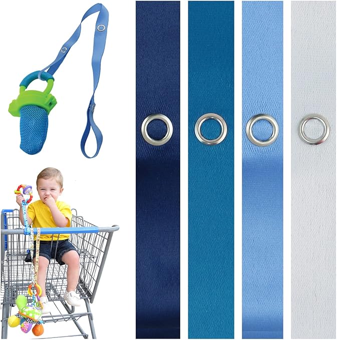 PBnJ baby Toy Saver Strap Holder Leash Secure Accessories Navy/Royal/Lt Blue/White - 4pc