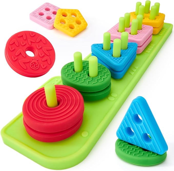 hahaland Silicone Blocks for Toddlers 1-3 - Montessori Toys for 1 Year Old Sensory Toys, Color Sorting and Stacking Toy Soft Textured Educational Learning Toddler Baby Toys 1 Year Old Boy Girl Gifts