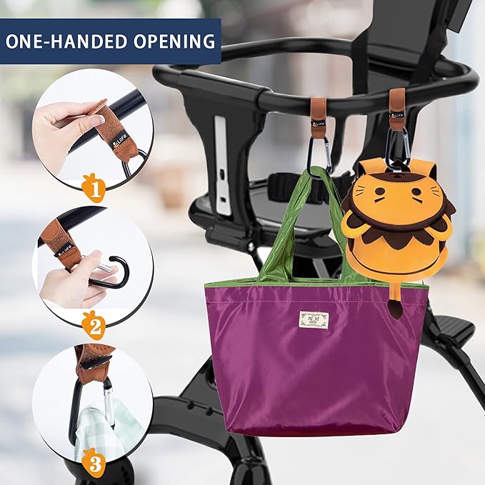 6 Pcs Baby Stroller Hooks for Hanging | Multipurpose Stroller Straps with Durable and Stylish Stroller Clips for Diaper Bags | The Perfect Mummy Hook for Stroller, Walker and Shopping (Brown & Black)
