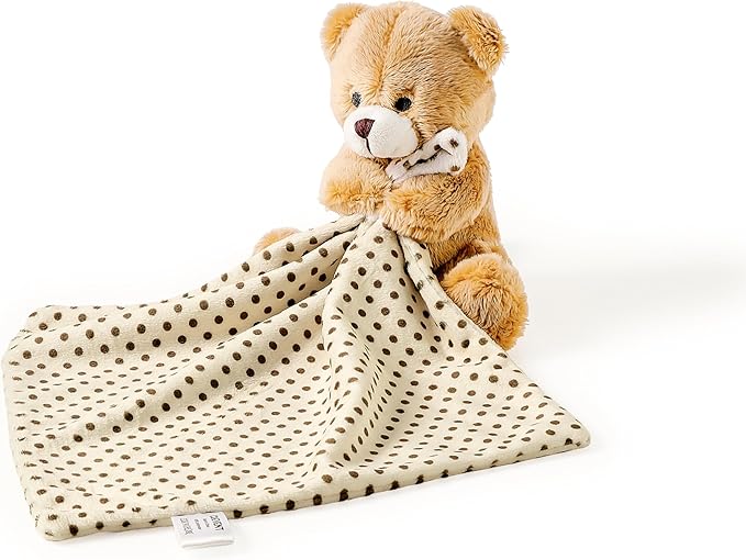 CREVENT Soft Plush Animal Face Security Blankets for Boys and Girls, Great Gifts for Birthday Baby Shower - Hugging Bear Brown + Tag
