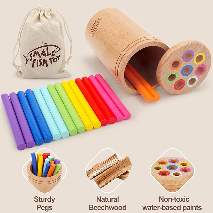 Montessori Toys for 1-3 Year Old: Wooden Learning Color Sorting Toys for Toddlers Age 1 2 3, Fine Motor Developmental Infants Sensory Toys, Busy Board 18 month old Baby Easter Basket Stuffers