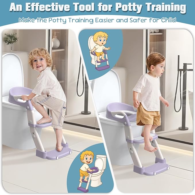 Potty Training Seat, Toddler Potty Training Toilet with Step Stool Ladder for Kids Boys Girls, 3 in 1 Foldable Toilet Seat Potty Chair with Urinals, Splash Guard, Handles, Anti-Slip Pad,Green