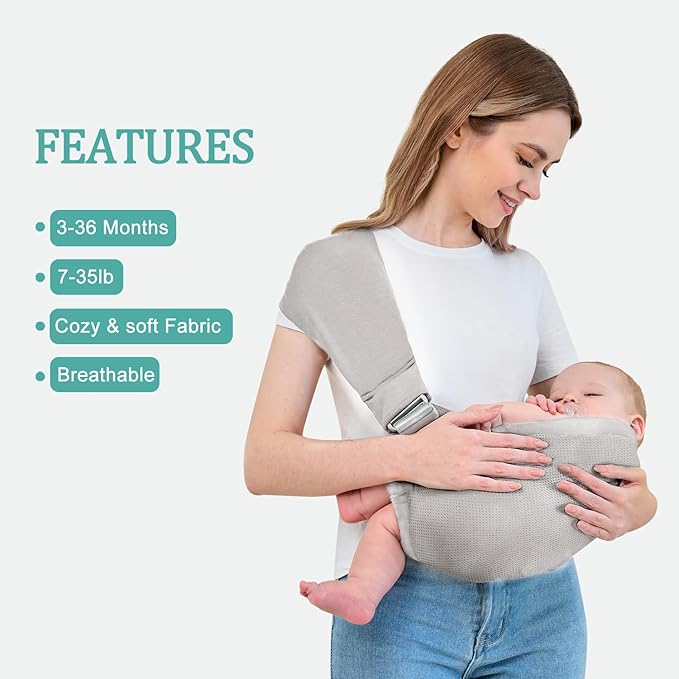Baby Carrier - Ergonomic, Cozy and Lightweight Carrier for 0-36 Months, Effortless to Put On, Ideal for Hands-Free Parenting,Lightweight and Travel-Friendly Newborn Baby Carrier-Light Grey