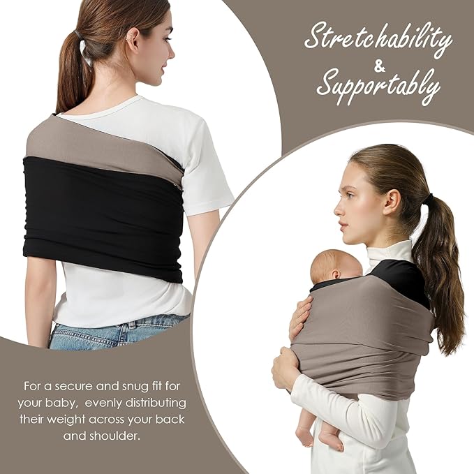 Baby Wrap Carrier, Lightweight Baby Wearing Wraps for Newborn and Infant, Soft Swaddle Holder Carrier, Cozy Baby Sling 7-35 lbs Black+Brown