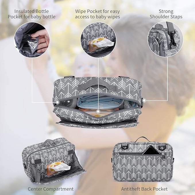 Universal Stroller Caddy Accessories All-in-One Baby Organizer with Insulated Pocket,Capacity for Diapers, Toys & Snacks, Dark Gray