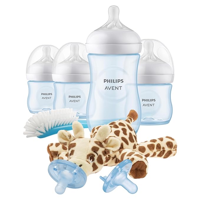 Philips Avent Natural Baby Bottle with Natural Response Nipple, Blue Baby Gift Set with Snuggle, SCD838/04