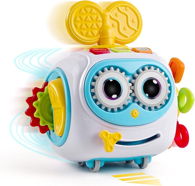 Musical Montessori Toys, Cube Sensory Toys for Toddlers 1-3 with Light-up, Baby Busy Educational Learning Activities Robot Toy for for 1 2 3 Year Old - Blue