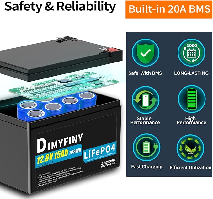 Upgraded 12 Volt Replacement Battery for Fisher-Price Power Wheels Ride-On Toy Cars | 12V15Ah LiFePO4 Battery with Fast Charger & 20A BMS, 2000+ Deep Cycle for Marine, Solar, Fish Finder, Camping