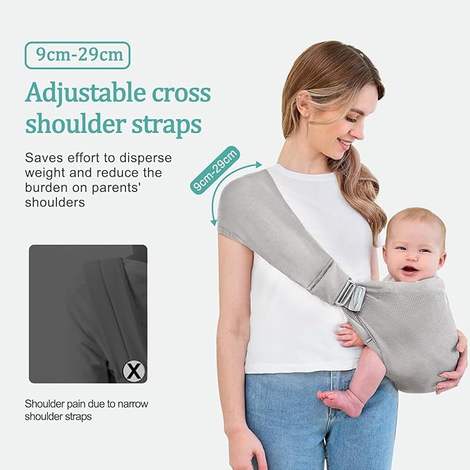 Baby Carrier - Ergonomic, Cozy and Lightweight Carrier for 0-36 Months, Effortless to Put On, Ideal for Hands-Free Parenting,Lightweight and Travel-Friendly Newborn Baby Carrier-Light Grey