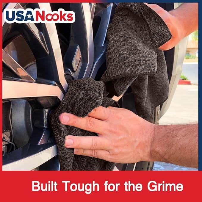 USANOOKS Premium 300GSM Microfiber Cleaning Cloth - 12.5"x12.5" High Performance - 1200 Washes, Ultra Absorbent Microfiber Towels for Cars Undercarriage, Rims & Engine Bay Cleaning - Microfiber Cloth