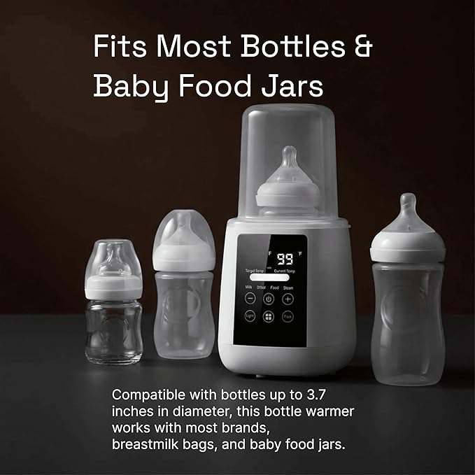 Baby Bottle Warmer, 3-in-1 Milk Warmer, Defrosts Frozen Breastmilk, LED Display, Night Light, Steam Sterilizer, Adjustable Temp, Perfect for Formula, Food Jars, Newborn Gift (White)