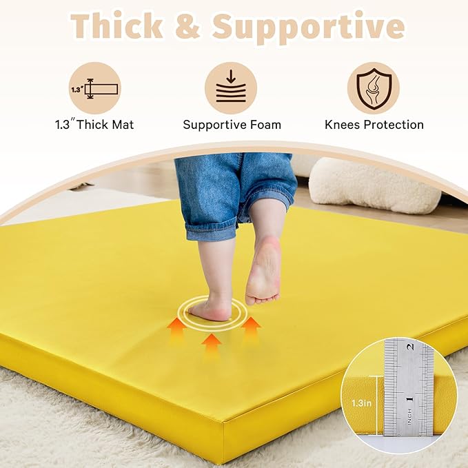 Waterproof Baby Play Mat for Floor 1.3"Thick Memory Foam 47*47 Cushion Playpen Playmat Tummy Time Crawling Mat Nursery Rug Pad Mattress Create Soft & Safe Area for Infants,Toddler,Kid,Yellow