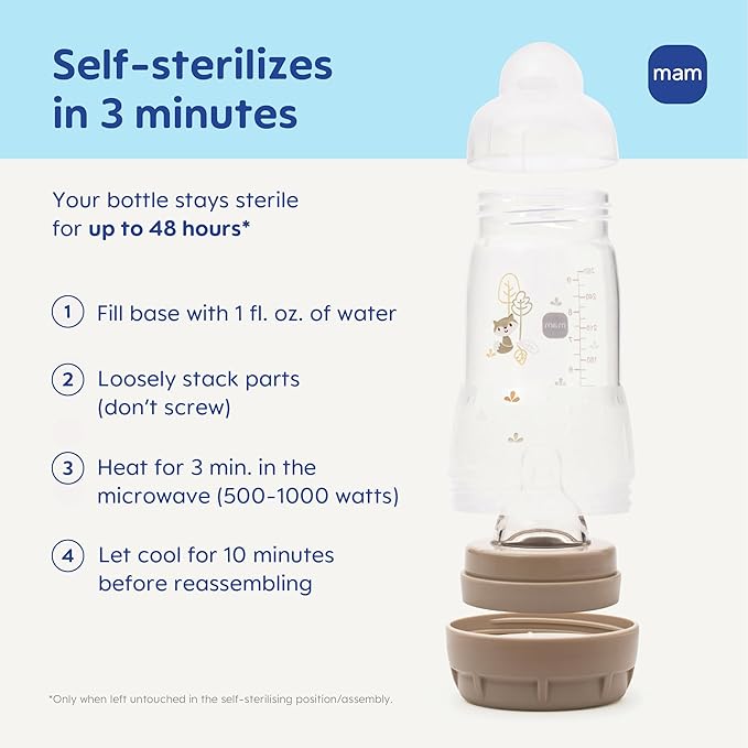 MAM 5oz Easy Start Anti-Colic Wide Neck Vented Baby Bottle, Slow Flow Breastfeeding-Like Nipple,Reduces Colic Gas & Reflux, Easy Clean, BPA Free,0+ Months, Made in Europe,Bonus Medium Flow Nipple