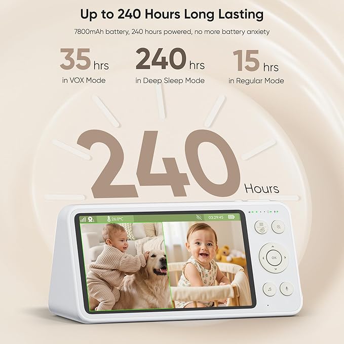 bonoch 2K Baby Monitor with Camera and Audio, 5.5" Smart No WiFi Video Baby Camera, 240h Battery, 1600ft Long Range, Crying/Motion/Turnover Detect, Hack Proof, Night Vision, White Noise, Shower Gifts