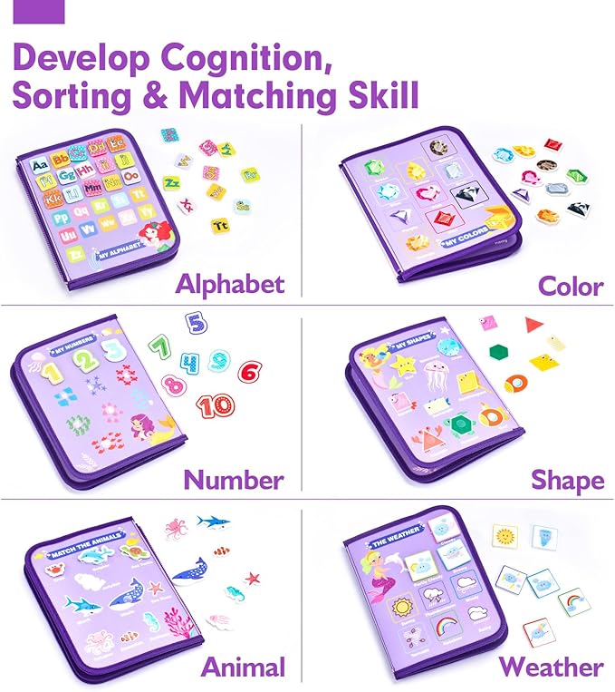 hahaland Busy Board Montessori Toys - 3 Year Old Girl Gifts Bithday Gift Ideas - 8 in 1 Preschool Learning Activities - Educational Toys Easter Basket Stuffers Little Girls Age 3 Travel Busy Book