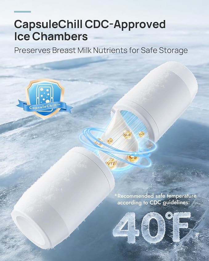 Papablic Innovative 360° CapsuleChill Breastmilk Cooler for 36H Safe Storage, 20oz Stress-Free Portable Breast Milk Chiller with 2pcs Stainless Steel Baby Bottles for Work & Travel, Mint Green