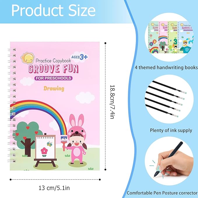 AALGO Handwriting Book Practice for Kids,Reusable Grooved Handwriting Books, Writing Practice for Kids Age 3-5